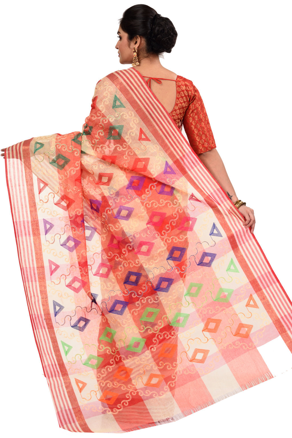 Red Pure Cotton Borfy Embo Tant Embroidery (422)